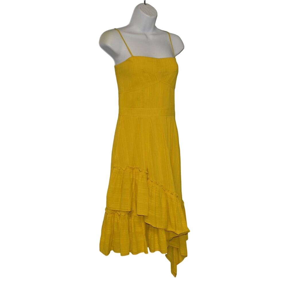 B0 DEREK LAM 10 CROSBY Marigold Cotton Ruffle Asymmetrical Hem Cami Dress Sz 4 - Picture 3 of 6